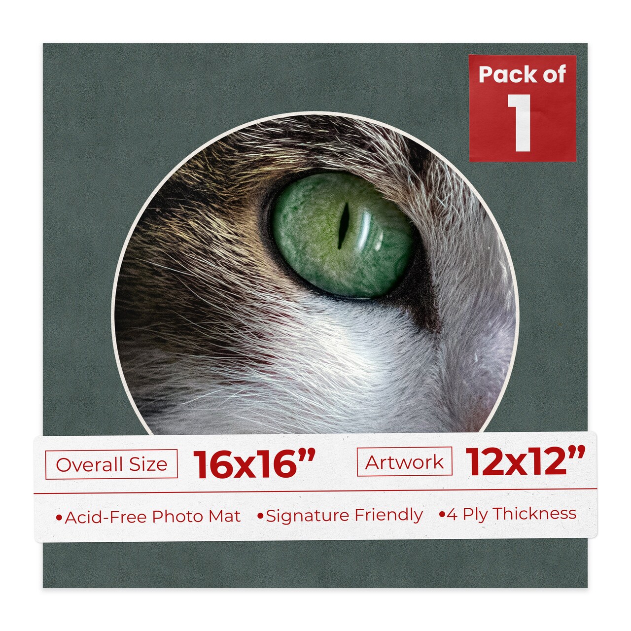 Dark Grey Suede Mat Board for 16x16 Frames - Circle Opening for 12x12 Photos